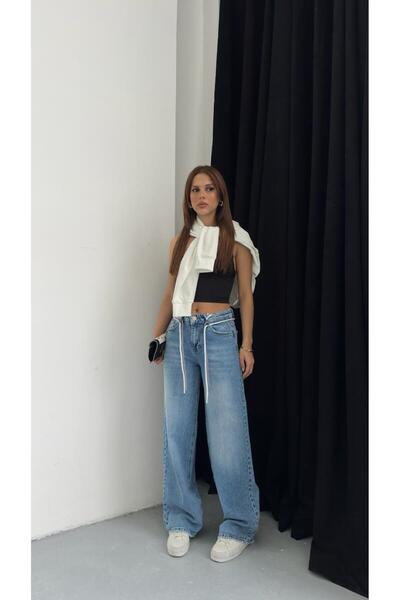 i8 Denim Women's Baggy Drawstring Denim Pants