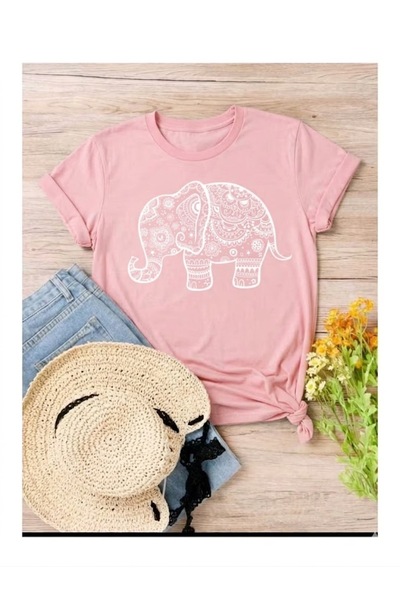 PENTHİLUS Women's Elephant Print T-Shirt - Women's Cotton T-Shirt
