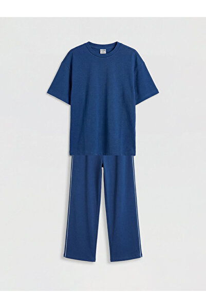 LC Waikiki Tricou și pantaloni de trening pentru fete, albastru marin