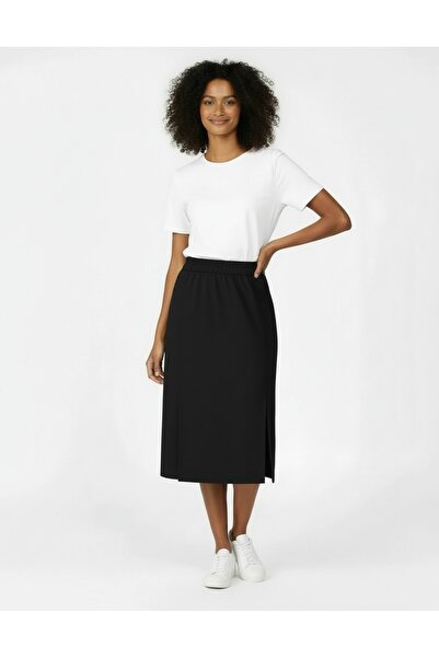 LYVEAN Three Thread Midi Y Slit Combed Cotton Skirt