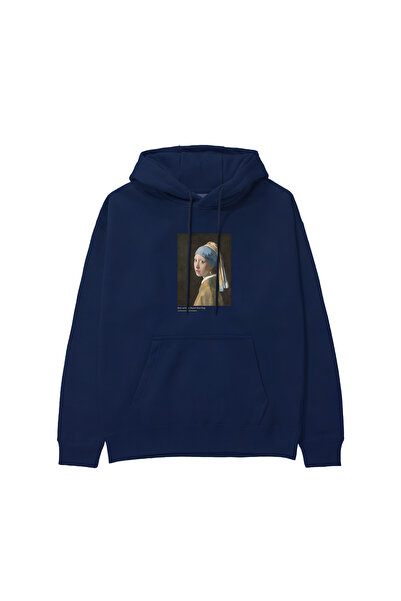 The Lucid Lab Pearl Earring Girl Hoodie - Navy Blue