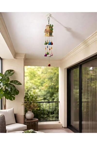 OEM Decoratiune Gradina Pentru Vant, Clopotei de vant, 45-50 cm, 5 clopotei, Model Casuta, Multicolor