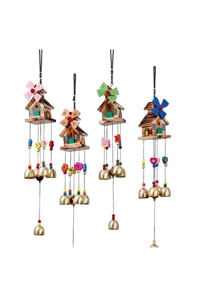 OEM Decoratiune Gradina Pentru Vant, Clopotei de vant, 45-50 cm, 5 clopotei, Model Casuta, Multicolor