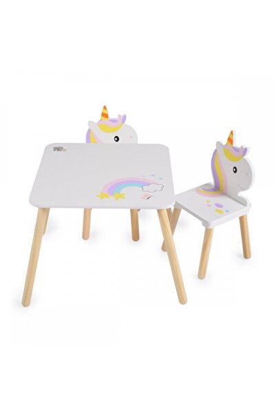 Moni Unicorn wooden table and 2 chairs set