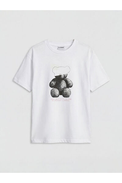 LC Waikiki New Season from Güli̇s Store White Crew Neck Bear Printed Girls' T...