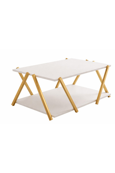 BASE Modern coffee table with storage shelf, minimalist design, X-shaped legs...