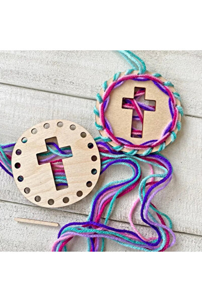 OEM Wooden figurine with holes for sewing, cross pattern, Easter, needle and ...