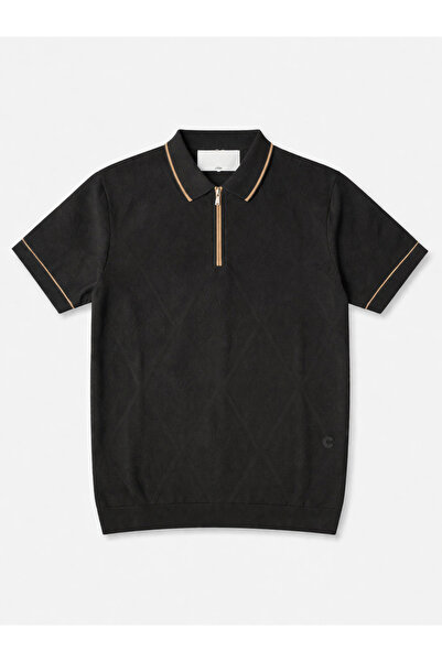 More Black Black Zippered Knitwear T-Shirt
