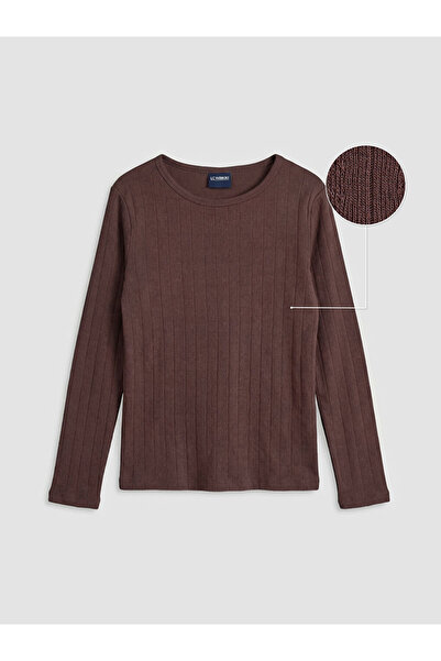 LC Waikiki Παιδικό μπλουζάκι LCW για κορίτσια, μακρυμάνικο, καφέ, με λαιμόκοψ...