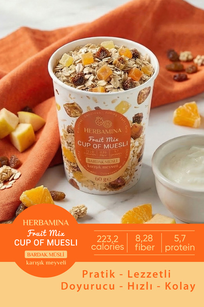 Herbamina Bardak Müsli Karışık Meyveli - 60 gr