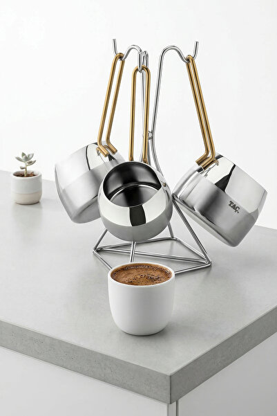 Taç Set de cafetiere din oțel inoxidabil cu suport, 3 piese, culoare aurie | ...