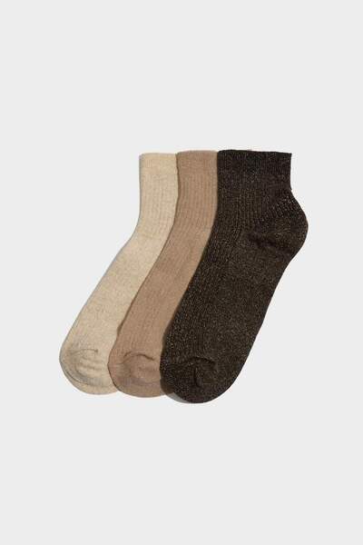 DeFacto Women's Silvery Glitter 3-Piece Cotton Socks H4457Axns