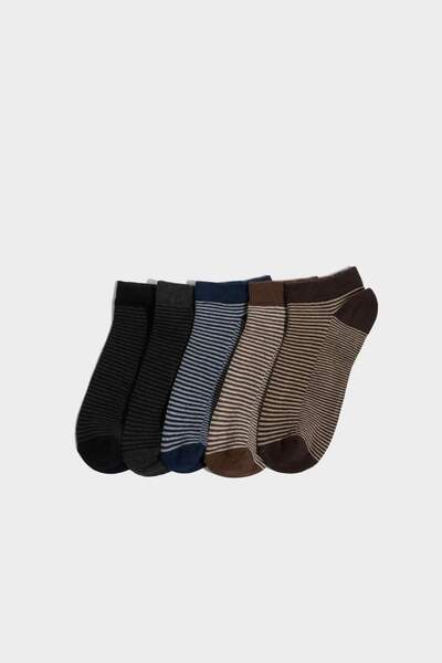 DeFacto Men's Striped 5-Piece Cotton Booties Socks H3210Axns