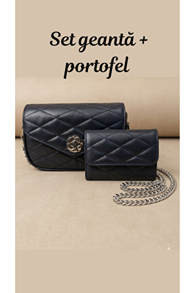 OEM Women's bag set with chain and matching wallet, natural leather, compact ...