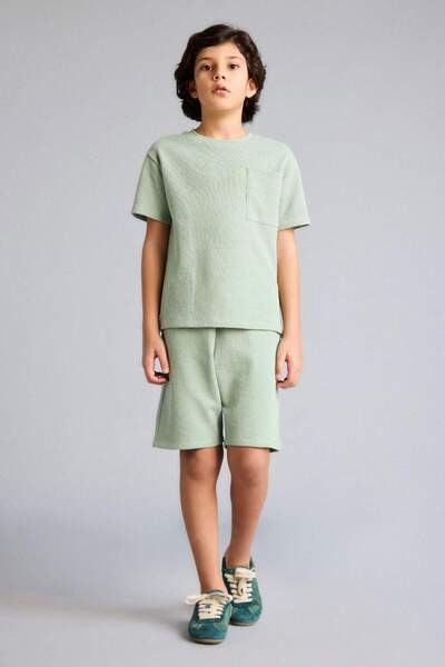 DeFacto T-Shirt Shorts Waffle 2'Li Pajama Set Male Child D9993A826Sm