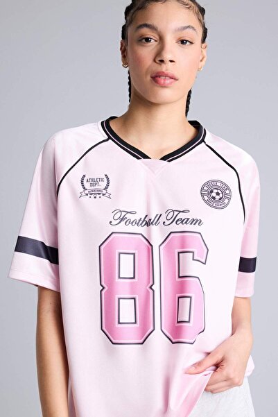 DeFacto Tricou cu mânecă scurtă din tul sportiv, cu imprimeu digital, cu gât ...