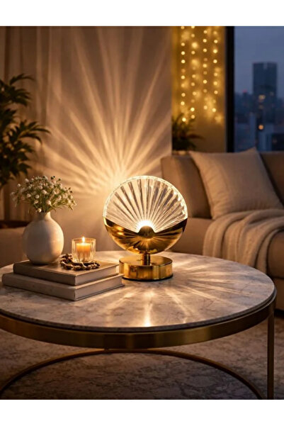 Kerasus Kristal Deniz Kabuğu Tasarımlı LED Masa Lambas Şık Komodin Aydınlatma...