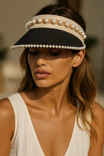 keisy Women's Pearl Visor Straw Hat