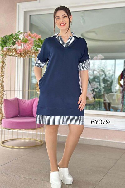 İnce Topuk Rochie din țesătură cu cristale, cu guler tip cămașă 6y079