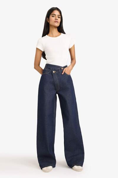 DeFacto Wide Leg High Waist Straight Leg Long Jean Trousers G4922Ax26Sp