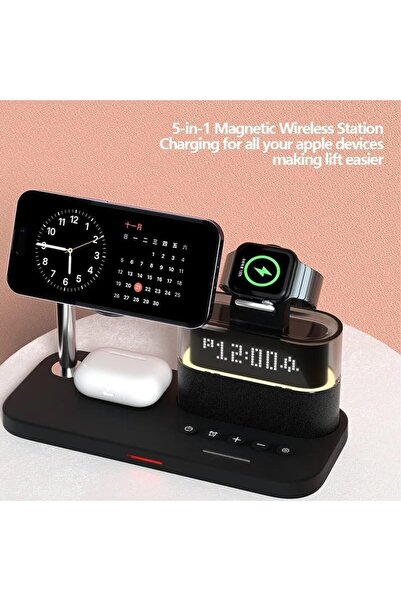 Aztech 4-in-1 Wireless Charging Station Dock with RGB Touch Light, Alarm Clock & Multi-Device Support