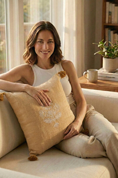 JOJOMIA غطاء وسادة مزخرف بتفاصيل مطرزة من نيسا مقاس 45x45