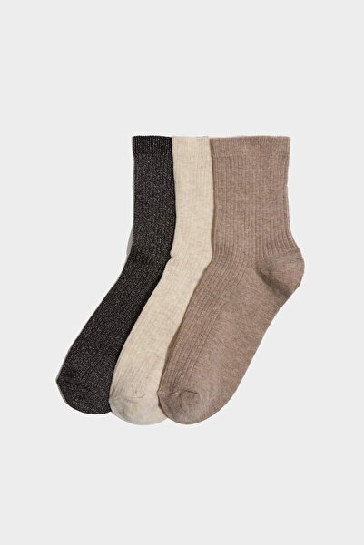 DeFacto Women's Silvery 3-Piece Cotton Long Socks H3794Axns