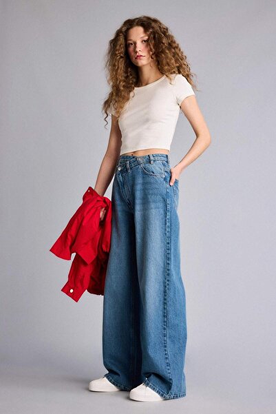 DeFacto Широкі джинси з високою талією прямого крою, кольору сніжного прання ...