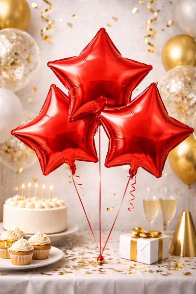 Happyewent 3-Piece Red Star Foil Balloon Set (24” / 60 cm) – Birthday & Party...