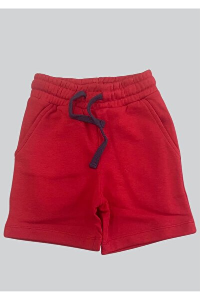 Benetton Logo Embroidered Boys' Red Combed Cotton Shorts
