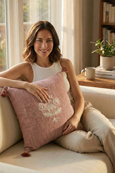 JOJOMIA غطاء وسادة مزخرف بتفاصيل مطرزة من نيسا مقاس 45x45