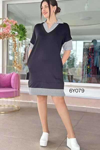 İnce Topuk Сукня з тканини з кристалічним коміром та сорочкою 6y079