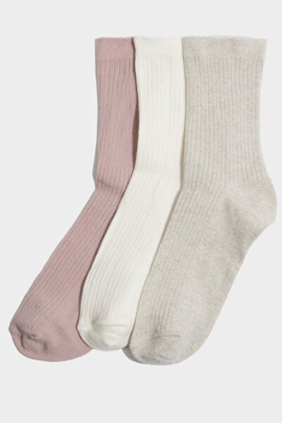 DeFacto Women's Silvery 3-Piece Cotton Long Socks H3794Axns