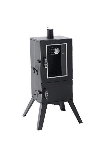 SERSIMO Afumătoare de grădină cu termometru și 3 grătare, 60x55x103cm, negru