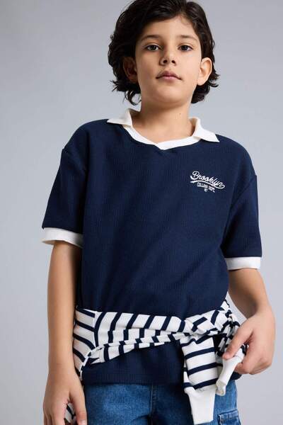 DeFacto Υπερμεγέθη μπλουζάκι πόλο με κοντό μανίκι για αγόρια H0933A826SM