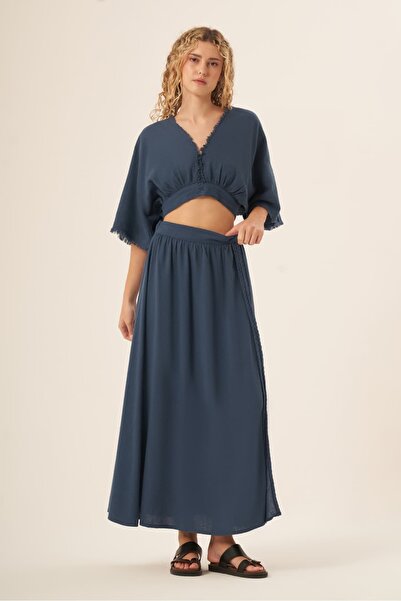 Whitefin تنورة جالاتيا المنسوجة باللون النيلي