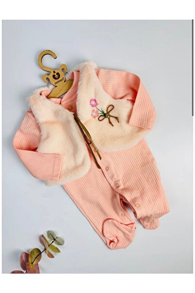 BEBERAZZİ Fur Vest and Front Snap Double Jumpsuit