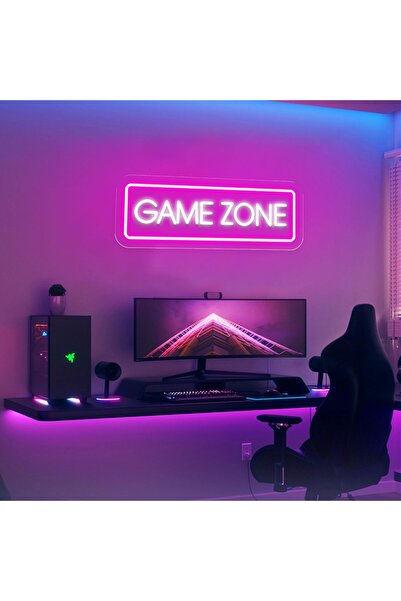 Slasa Game Zone Neon Sign LED Light with 6mm Acrylic Base, 17x40cm Pink Gamer...