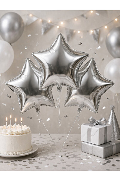 Happyewent Set of 3 Silver Star Foil Balloons (24” / 60 cm) – Stylish Party &...