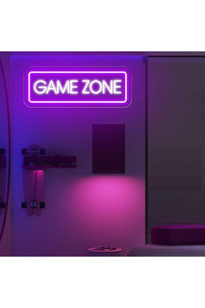 Slasa Game Zone Neon Sign LED Light with 6mm Acrylic Base, 17x40cm Purple Gam...