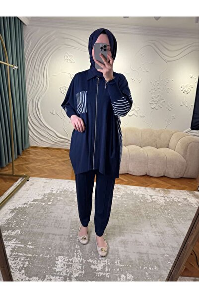 Tığ Triko Ti̇kha Back Striped Patterned Cap Pants Set