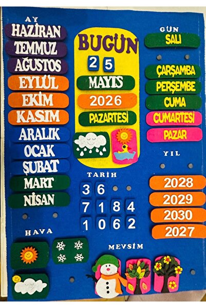 Keçebahçesi Kayseri İnteraktif Takvim Keçe Pano, Etkileşimli Yıl/Ay/Mevsim/Gü...