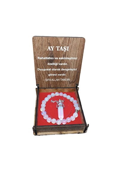 BEST PARTİ Best Special Wooden Boxed Moonstone Bracelet and Necklace Set