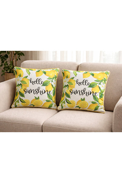 GIA'S WORLD 2 White Decorative Pillows with Lemon Pattern 45x45cm