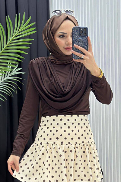 Tesettür Diyarı Women's Degaje Collar Sandy Fabric Blouse - Brown