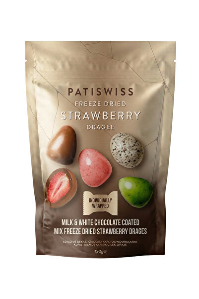 Patiswiss Sütlü ve Beyaz Çikolata Kaplı Karışık Çilek Draje, 150G