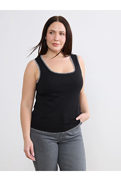 LC Waikiki Soulife Black Large Size Square Collar Women's Undershirt with Sti...