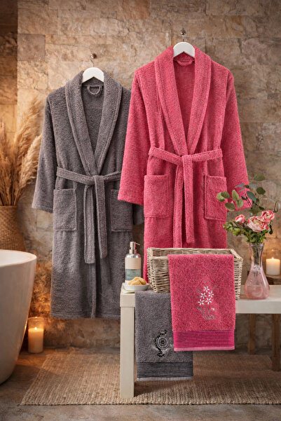 Casnack Umay 4-Piece Bathrobe Set with Head Towel