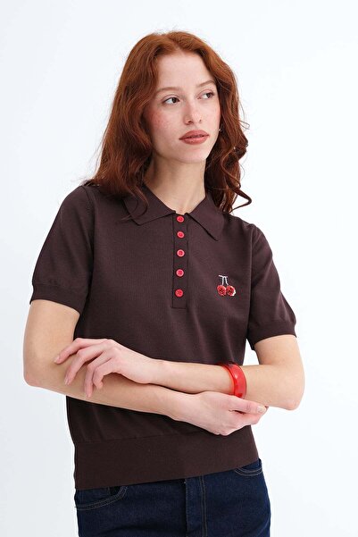 Addax Sequin Embroidered Short Sleeve Knitwear K0573