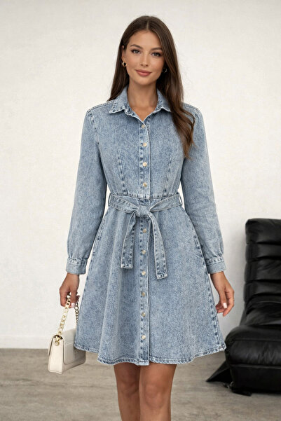 Noa&Noa Μακρυμάνικο τζιν φόρεμα με λεπτομέρεια κουμπωτών και ζώνη